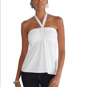 WHBM LACE FRONT BANDEAU WHITE TOP